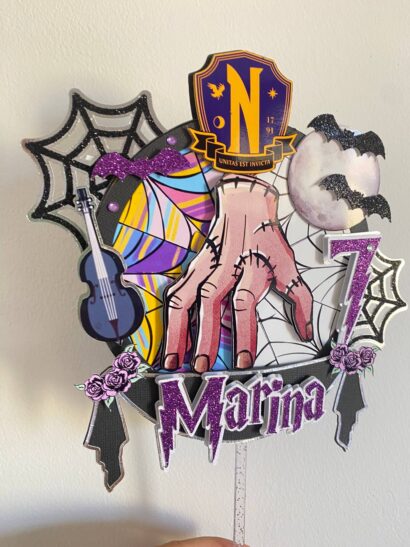 cake topper Merlina personalizado madera o cartulina nombre Halloween