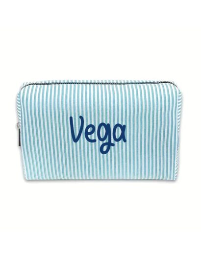 neceser personalizado rayas azul frambuesa nombre