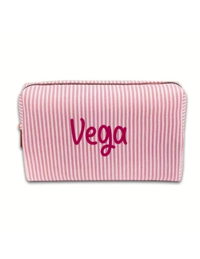 neceser personalizado rayas azul frambuesa nombre