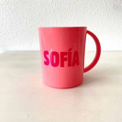 taza plástico personalizada nombre colegio