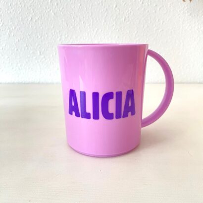 taza plástico personalizada nombre colegio