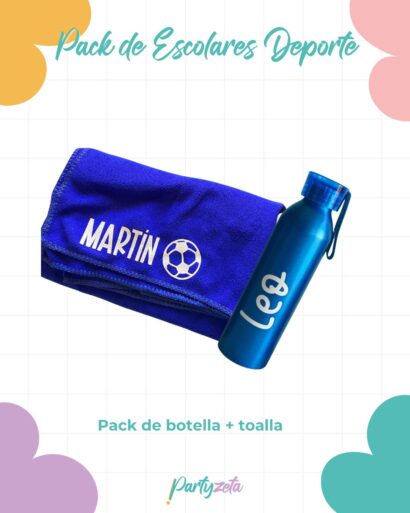 packs vuelta al cole deporte personalizados toalla botella neceser