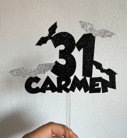 cake topper murciélagos personalizado nombre evento Halloween