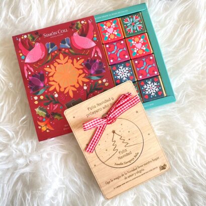 pack navidad adorno madera personalizado con chocolates
