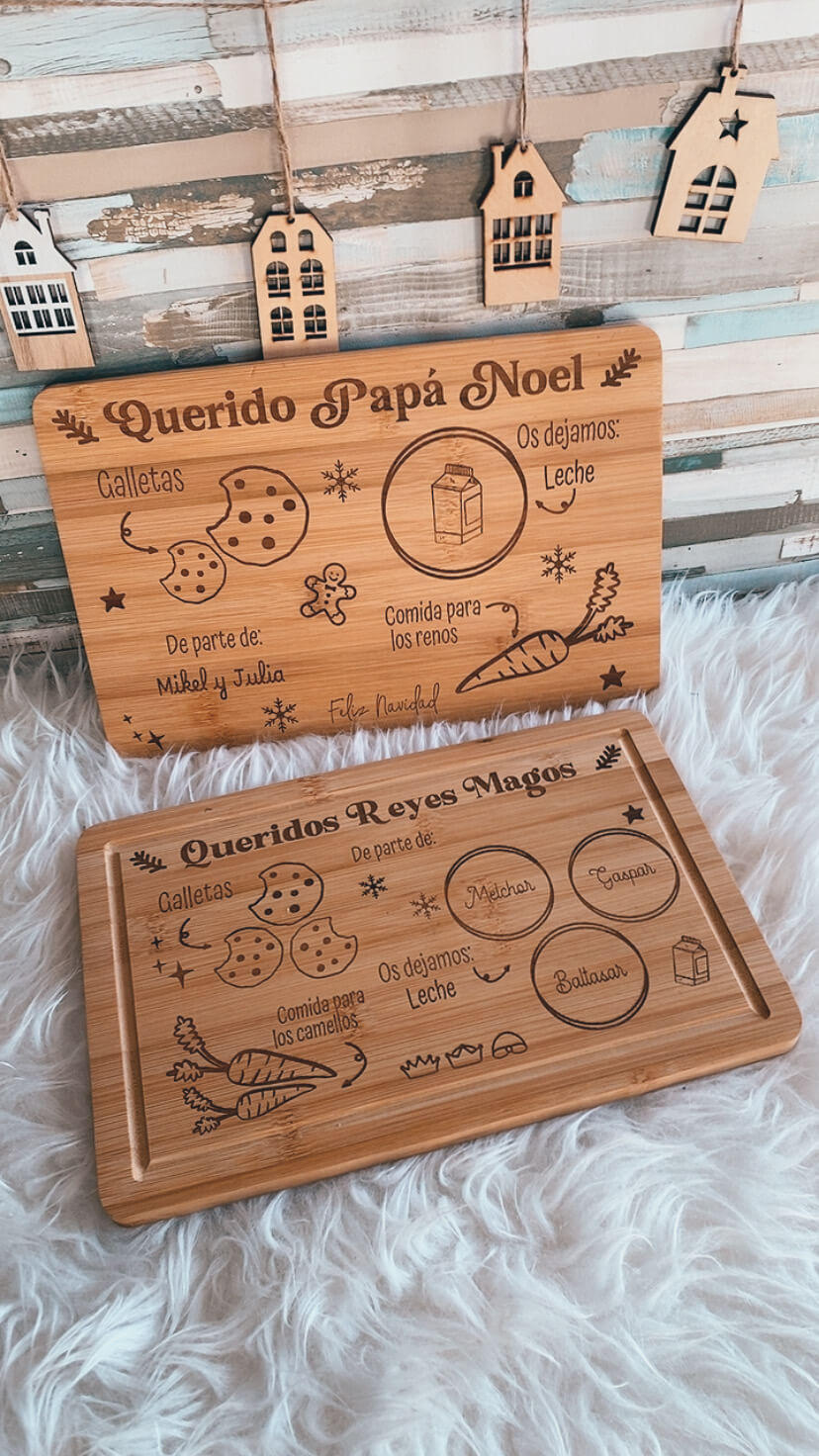 Bandeja Madera Papá Noel y Reyes Magos