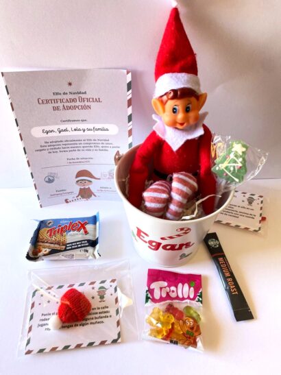 cubo elfo de navidad personalizado para regalos dulces