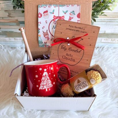 Pack Navidad Profe Postal Adorno de Madera más Chocolates