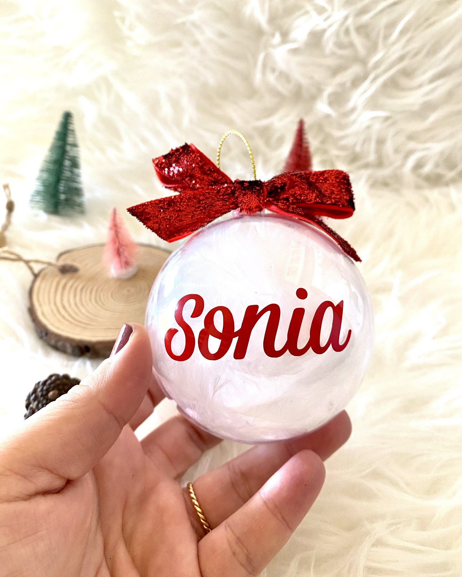 2x1 Adorno Bola Personalizado relleno plumas - Imagen 4