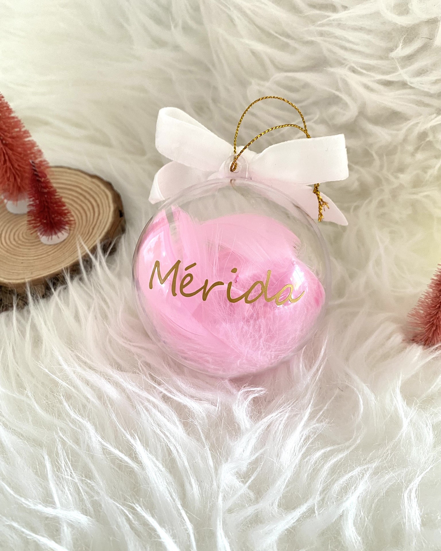 2x1 Adorno Bola Personalizado relleno plumas - Imagen 3