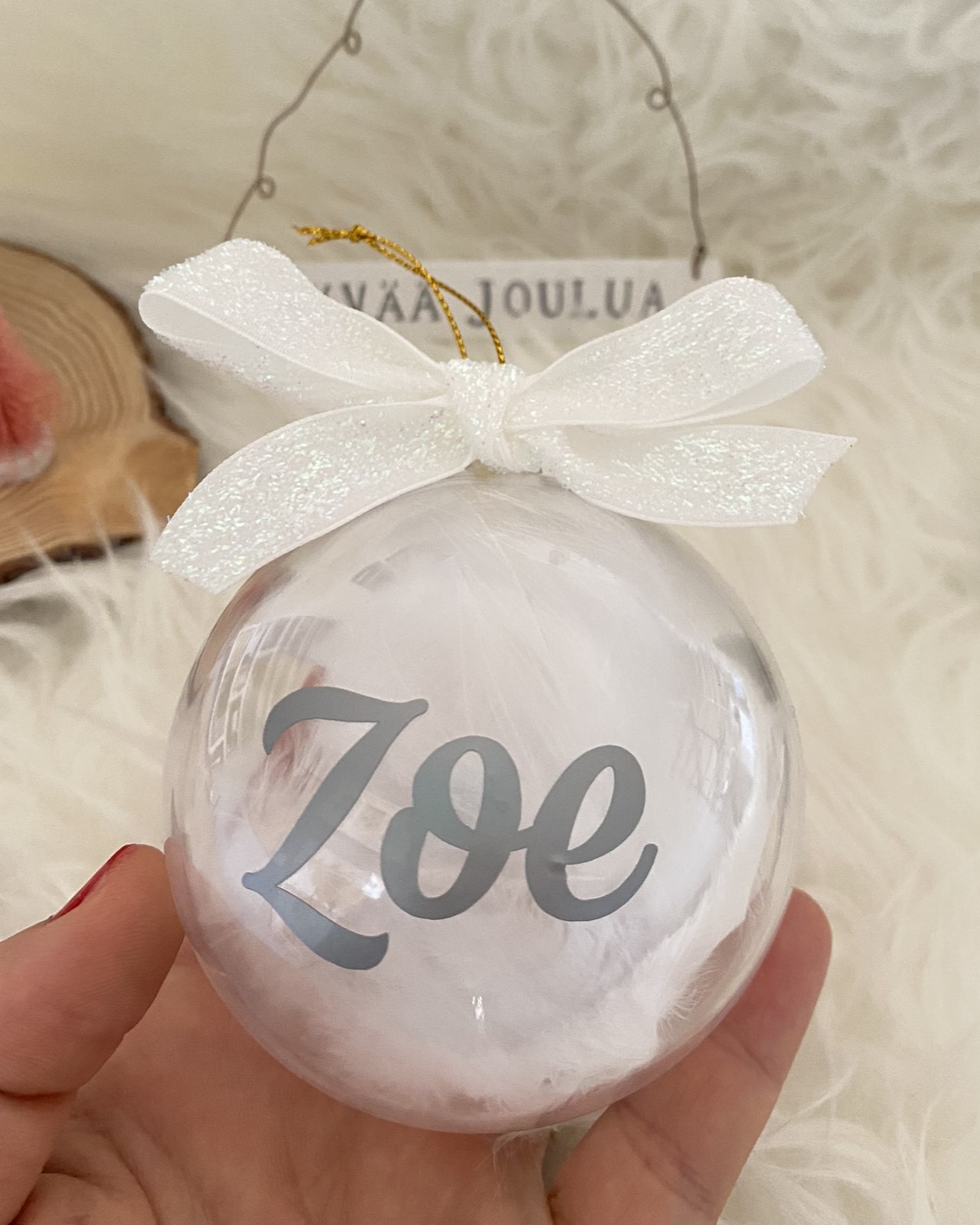 2x1 Adorno Bola Personalizado relleno plumas - Imagen 2